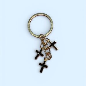 Easter Gold Purse Charm Keychain with Black Cross Charms